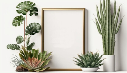 empty white frame with plants