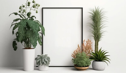 empty white frame with plants