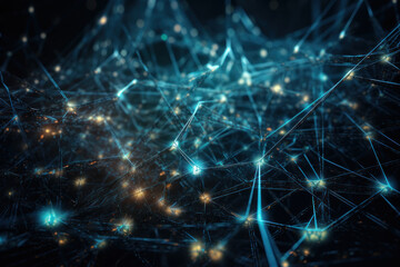 Abstract background. Neural network structure, neon lines. AI generative.