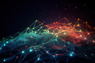 Obraz premium Abstract background. Neural network structure, colored neon lines. AI generative.