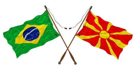 National flag of Macedonia  and Brazil. Background for designers