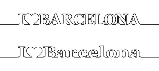 I LOVE BARCELONA. The outline of uppercase and lowercase letters.