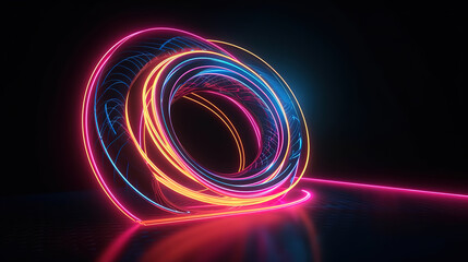 3d render, abstract geometric neon background, glowing spiral line. Generative Ai