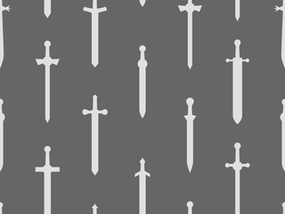 Curved swords seamless pattern. Swords silhouettes. Weapons of the Roman Empire, gladius. Design of swords for posters, banners and promotional items. Vector illustration