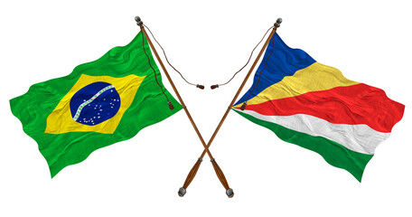 National flag of Seychelles  and Brazil. Background for designers