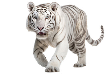 Fototapeta na wymiar an isolated white tiger front-view portrait, jungle-themed photorealistic illustration on a transparent background cutout in PNG, Generative AI