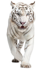 an isolated white tiger front-view portrait, jungle-themed photorealistic illustration on a transparent background cutout in PNG, Generative AI