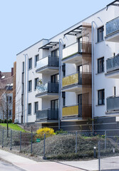 Modern block of flats in sunny spring day, in Poland.