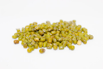 Mung Beans Lentil or Mung Daal isolated on White Background
