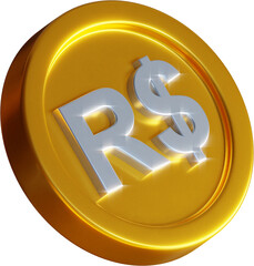 Obraz premium Golden Brazilian Real coin 3d render illustration 