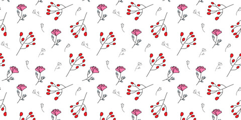 Seamless floral pattern. Leaves and herbs. Botanical illustration.