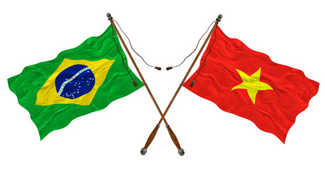 National flag of Vietnam  and Brazil. Background for designers