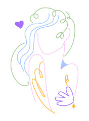 Line art colored woman silhouette. Vector illustration.