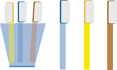 Set of kids bathroom accessories. Vector illustrations. Toothbrush on white background