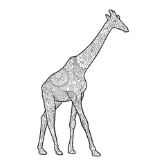 Giraffe coloring book for adults PNG illustration with transparent background