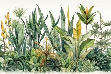 Obraz premium Tropical Plants Watercolor Isolated on White Background
