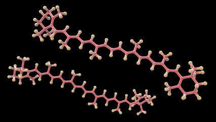 Molecular model of beta-carotene, precursor to vitamin A, 3d illustration