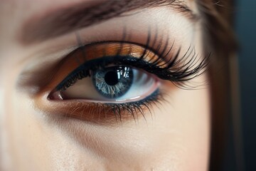 Obraz premium Female Eye with Long Eyelashes and Black Liner Makeup, Generative AI