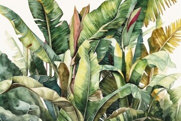 Fototapeta na wymiar Tropical Plants Watercolor Isolated on White Background