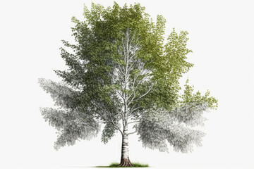 Paper Birch Tree On A White Background. Generative AI
