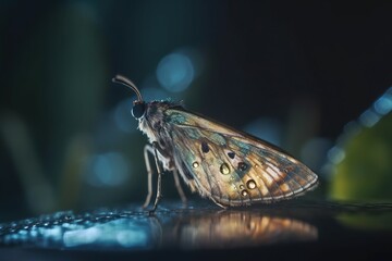 Fototapeta na wymiar a butterfly sitting on top of a table next to water. generative ai