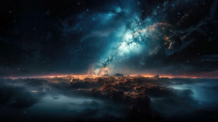 Fototapeta premium explosion of space, nebula, galaxy and stars background (created with Generative AI)