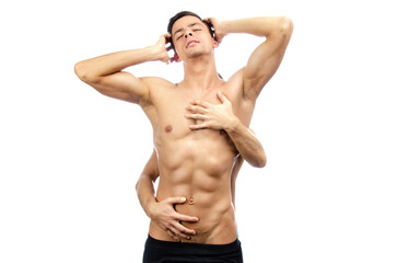 Love and romance. Two young attractive guys. A beautiful gay couple.