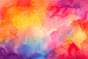 Foto op Aluminium Abstract colorful watercolor background. Spring or Easter sunrise sky. Easter background. Painted watercolor blob texture. Red orange yellow blue purple and pink color , Generative AI © abstract Art