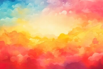 Fototapeta premium Abstract colorful watercolor background. Spring or Easter sunrise sky. Easter background. Painted watercolor blob texture. Red orange yellow blue purple and pink color , Generative AI