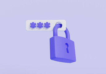 Padlock with password icon. Password security access, locked padlock, Data protection, private access icon, safety, keyhole, personal privacy protection. Security concept. 3d rendering illustration