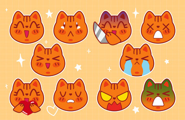 kawaii cat sticker set CMYK