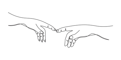 Fototapeta premium Continuous one line drawing two hands touch each other. Reconciliation concept. The concept of tender relationships, mutual assistance