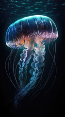 jellyfish, a luminous glowing underwater creature (created with Generative AI)