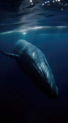 blue whale underwater, the largest animal on the planet(created with Generative AI)