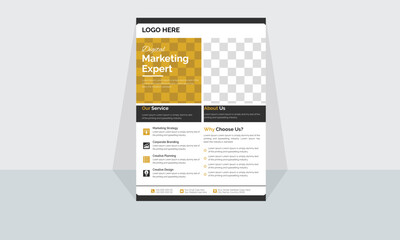 Corporate business flyer template design. Simple and Minimal brochure design. Yellow and Black color flyer. White background. 