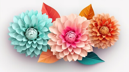 Paper flowers compositions transparent set. Generative Ai