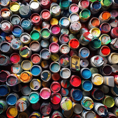 Painter's Palette Unleashed: A Top-Down View of Colorful Artist Paint Cans, Generative AI