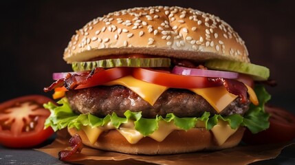 hamburger on black background