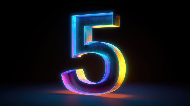 Number 5 made from neon light. Generative Ai
