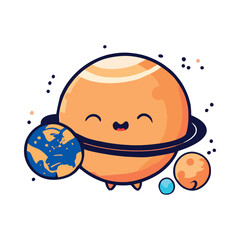 Cute saturn planet smiling in space