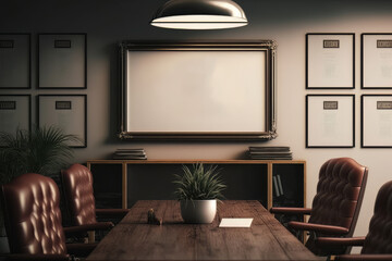 Mockup horizontal frame office meeting room home interior. Illustrator AI Generative