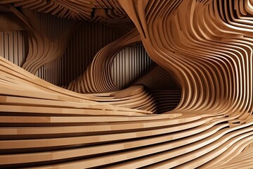 Curve line of wood in detail building abstract architecture background, Generative AI