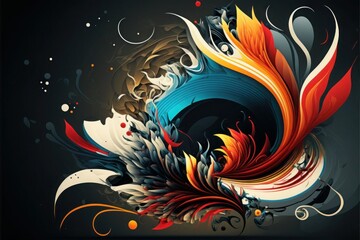 red blue gray orange abstract feather design background created with Generative AI technology