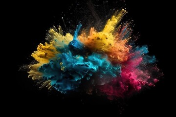 Explosion of colored powder on black background, Generative AI