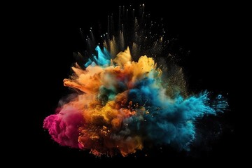 Explosion of colored powder on black background, Generative AI