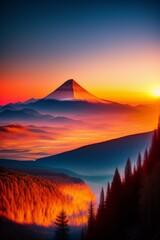 Mountain with sunset in the afternoon with clouds above