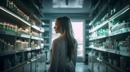 Young woman in a drugstore.generative ai