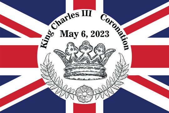 King Charles III Coronation, Charles of Wales becomes King of England in London, United Kingdom at May 6, 2023. Tattoo, greeting card memorabilia. 
