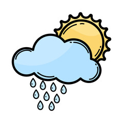 Icon. Sun. Cloud with rain. Linear style. Modern flat. Ecology. Clean planet.
