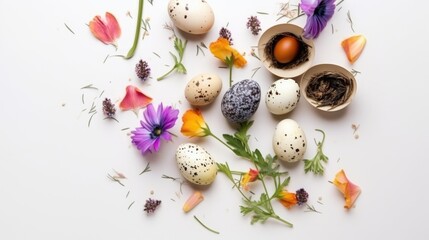 Obraz na płótnie Canvas Easter eggs and flowers - generative ai